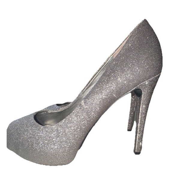a.n.a Silver Sparkle Glitter Peep Toe Platform Stiletto Heels 7 1/2 - Picture 4 of 9